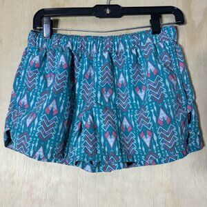 Patagonia Women’s Baggies Shorts M Teal Tribal Print Retro Nylon Swim